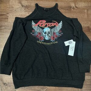 Torrid High Neck Cold Shoulder Sweatshirt Fleece Poison Gray 1X 14-16